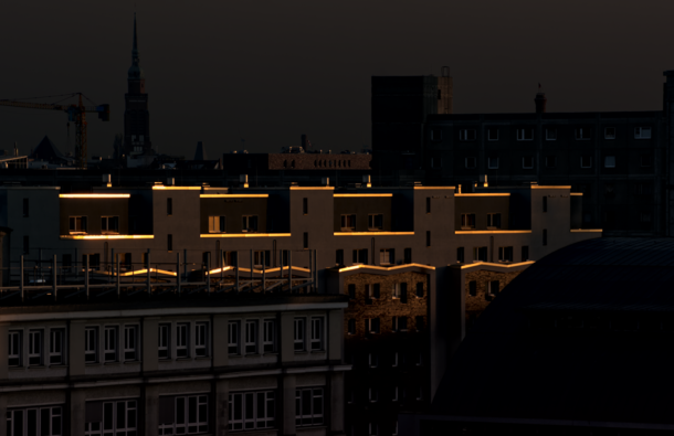 Morning sun lighting up Berlins rooftops 