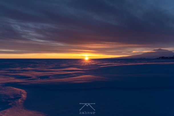 Mount Erebus in Antarctica with the last sunset of  before heading into winter 