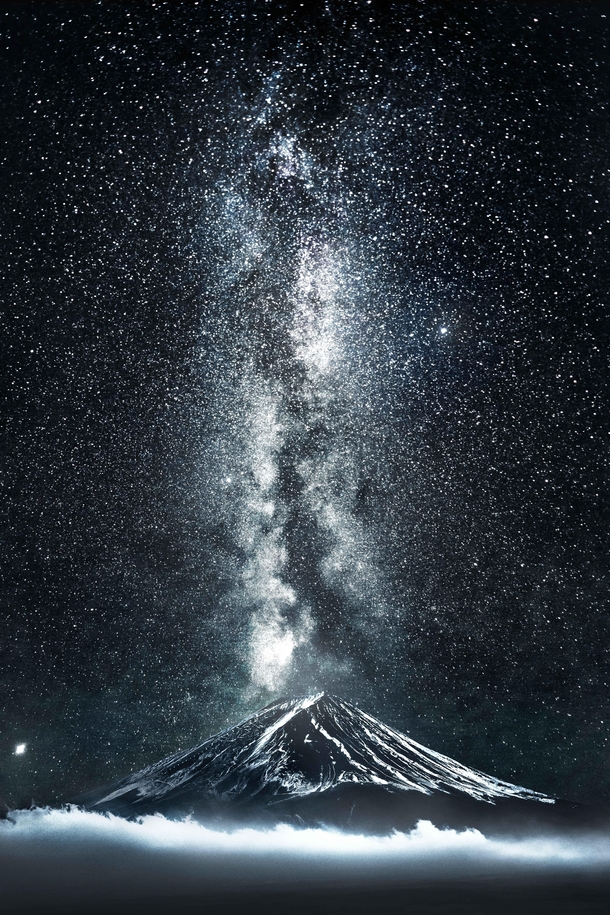 Mount Fuji with an eruption of stars 