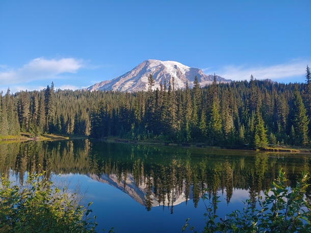 Mount Rainier reflecting in Reflection Lake Washington 