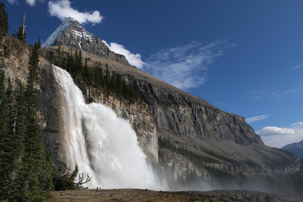 Mount Robson towers over Emperor Falls - Mount Robson Provincial Park - Highest Peak in the Canadian Rockies  x  