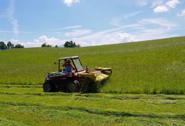 Mowing hay near Luzern Switzerland 