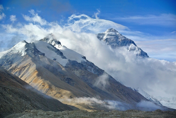 Mt Everest taken from the visitor base camp in Tibet - July  