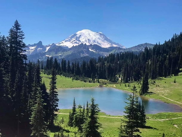 Mt Rainier and Lake Tipsoo WA Just drove Highway  to get there so nothing extreme happened to get this  x  OC