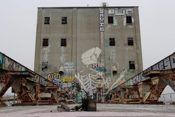 Mural at the top of abandoned grain silos SF