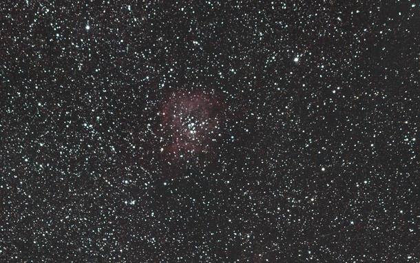 My attempt at Rosette Nebula a couple weeks ago Only  hours of expsoure My ISO was too high  when it should have been  Unmodded DSLR mm lens Until next time