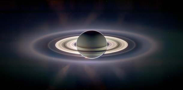 My favorite picture of Saturn by Cassini Notice Earth to the left right outside the bright band