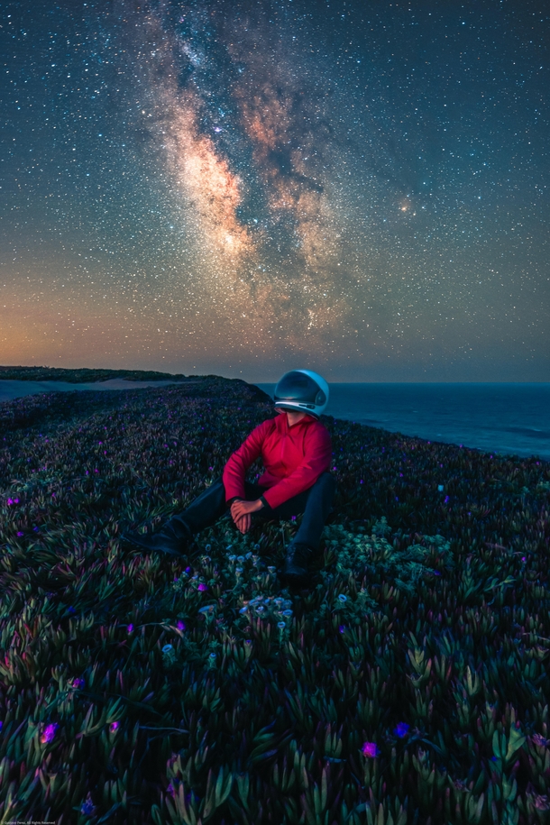 My first composite I took  exposures for the stars and  for the foreground during blue hour Thats myself in the picture Taken at Bodega Bay CA
