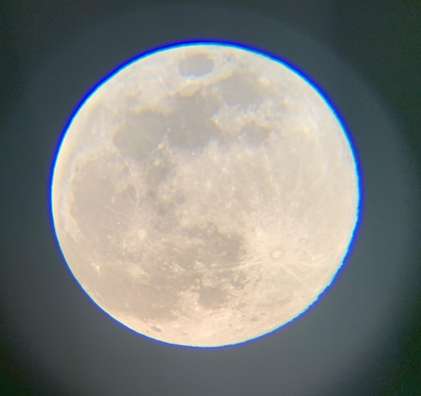 My first shot with my  telescope and my iPhone Was taken on the th of the Pink Super Moon