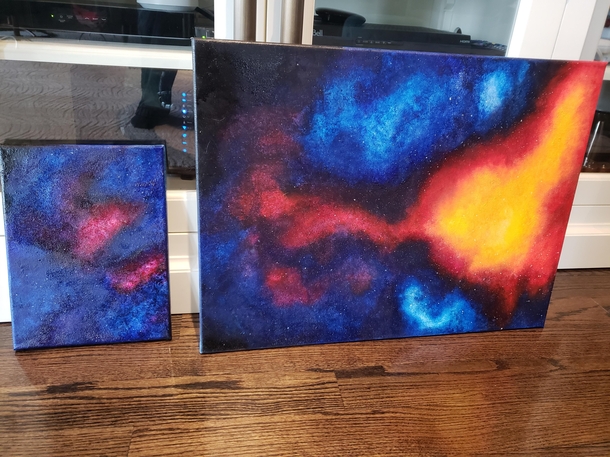 My friend painted these for me Inspired by a few photos of nebulae that I sent her