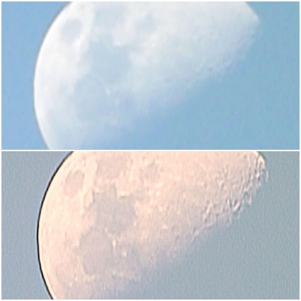 My pretty bad image of the moon before and after stacking
