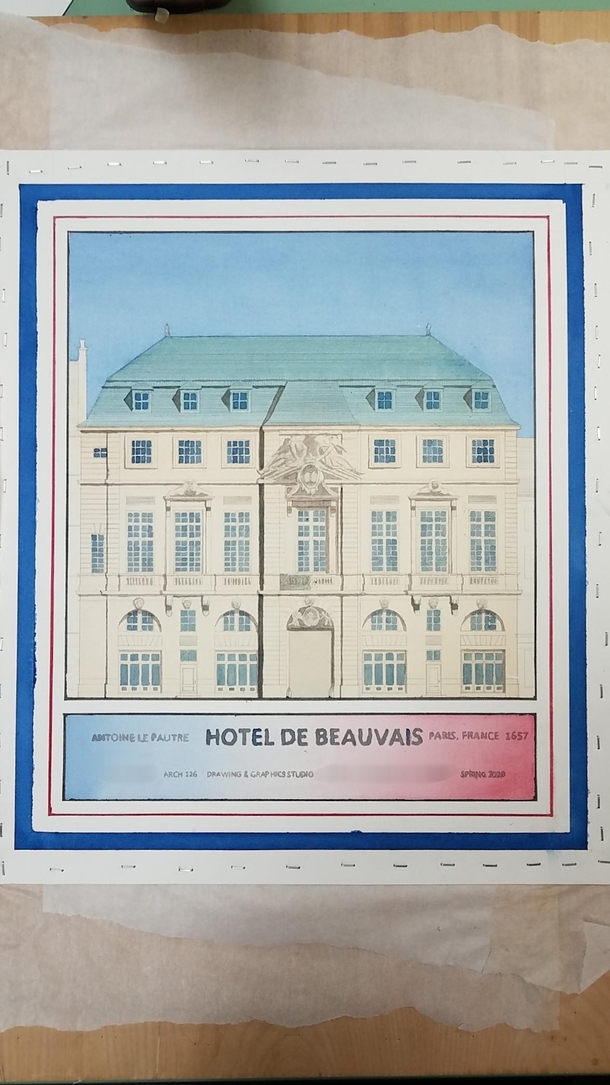 My watercolor of the Hotel De Beauvais 