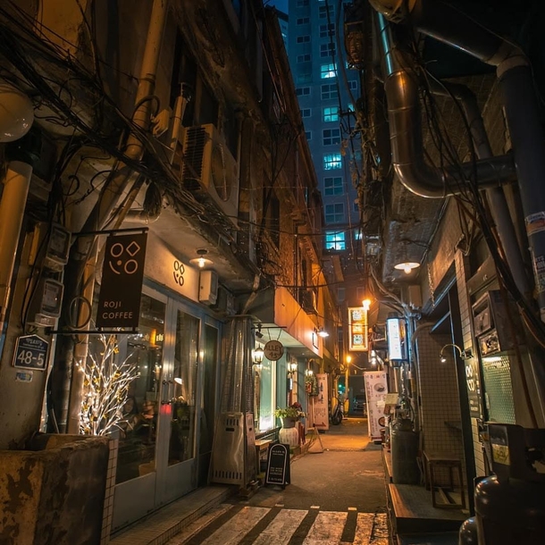 Narrow alley full of tiny shops in Yongsan District Seoul South Korea 