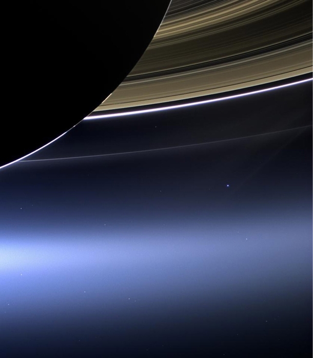 NASAs Cassini spacecraft captured Saturns rings and planet Earth and its moon This is only the third time that Earth has been capture from the outer solar system 