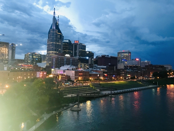 Nashville Tennessee as lightning strikes