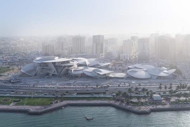 National Museum of Qatar by Jean Nouvel The exterior inspired by desert rose consists of  disks with  patterned cladding elements throughout