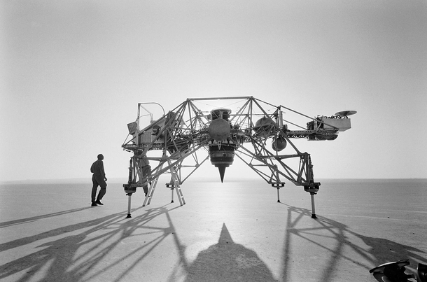 Neil Armstrong next to a Lunar Landing Research Vehicle LLRV nicknamed the flying bedstead at Edwards Air Force Base California August   