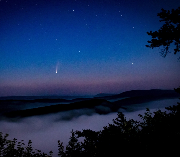 NEOWISE comet over the foggy mountains of central PA