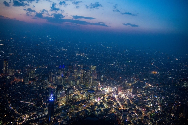 Nerve Center - Shinjuku Tokyo - from the air by dusk  x
