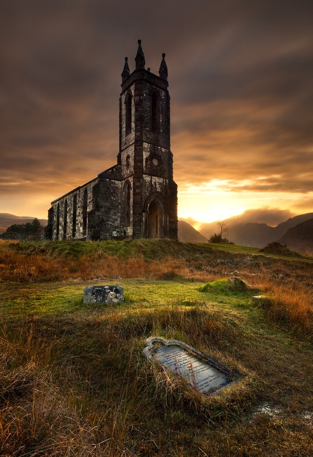 Nestled at the foot of Mount Errigal in Donegal Ireland Overlooking the beautiful Poisoned Glen is the ruins of Dunlewy Church Photo by Gary McParland 