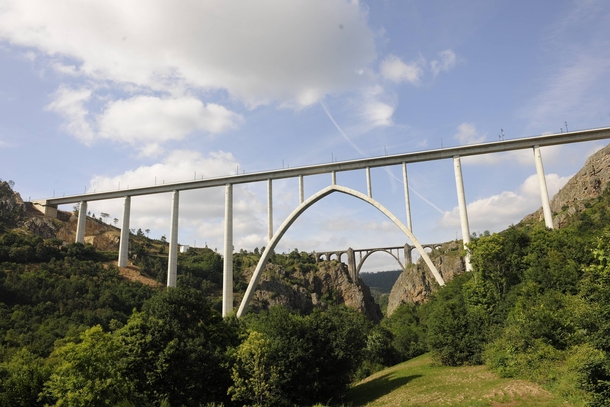 New and old viaducts over the Ulla river Spain 