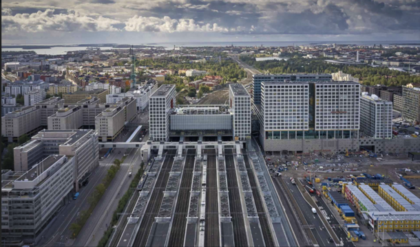 New Helsinki Pasila Railway station complex with shopping center hotel offices and more