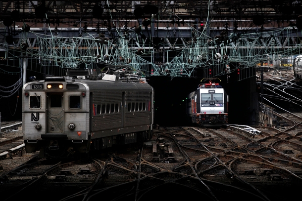 New Jersey Transit trains exited left and entered right the century-old tunnel under the Hudson River at Pennsylvania Station in Manhattan 