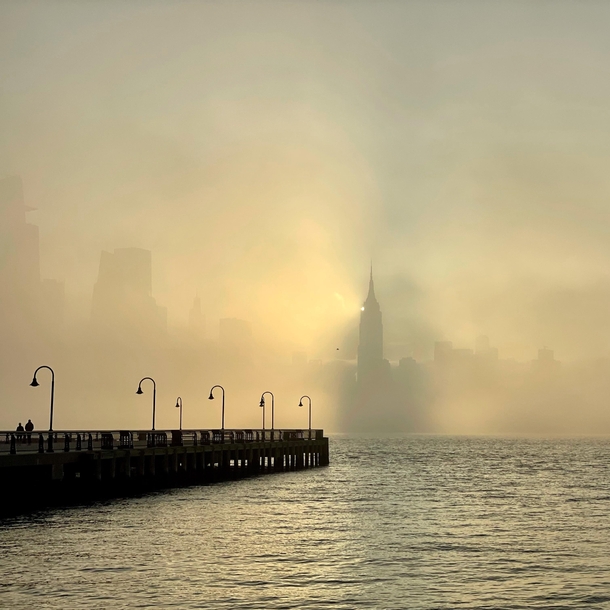 New York City from the Hudson River at sunrise