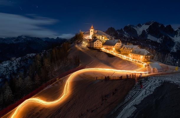 Newyear Torchlight on Mt Lussari Camporosso Italy  Photo by Bruno Pisani