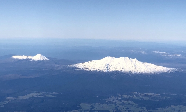 Ngauruhoe left amp Ruapehu right from the sky on a clear spring day 