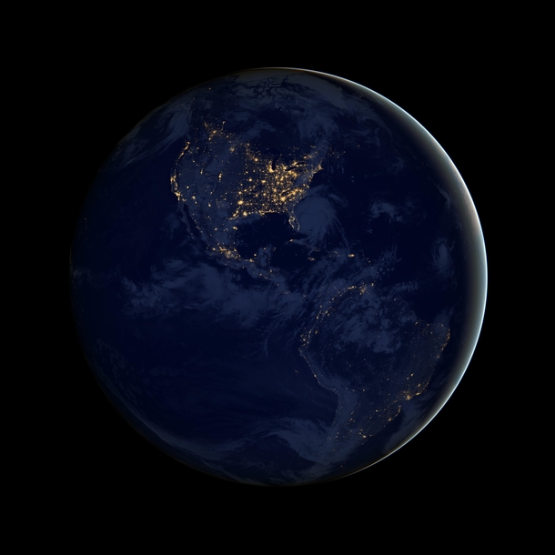 Night composite assembled from data acquired by the Suomi NPP satellite in April and October  NASA has a new free -page ebook loaded with this type of images called Earth at Night link in comments
