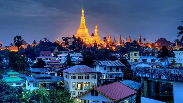 Night in Yangon Burma 