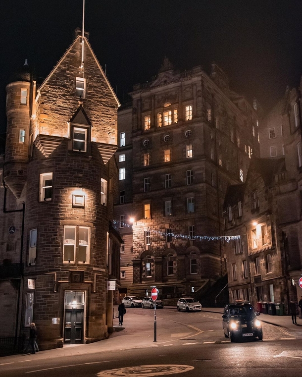 Night of Cockburn Street at Old Town Edinburgh Scotland 