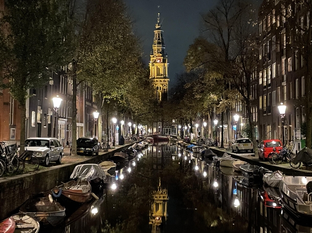 Night shot of Zuiderkerk in Amsterdam with new iPhone