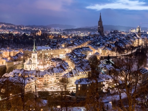 Night skyline of Bern Switzerland