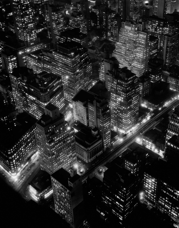 Night view of New York city in  by Berenice Abbott 