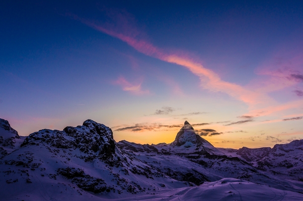 Nightfall at the Matterhorn - Purple mountain majesty in Zermatt Switzerland 