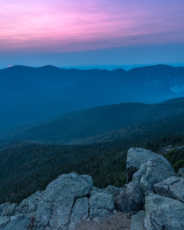 Nightfall on the White Mountains National Forest from Mount Liberty NH 