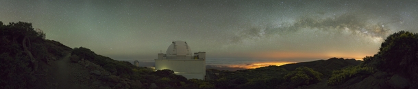 Nocturnal Hiking amp Photography   Panorama nearby the Telescopes of La Palma - in fact the Isaac Newton Telescope Nikon D  Samyang mm f - ISO  - f - sec -  Frames 