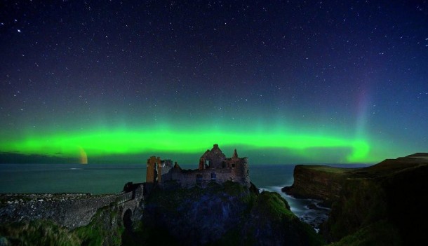 Northern lights over Dunluce Castle Co Antrim Ireland x