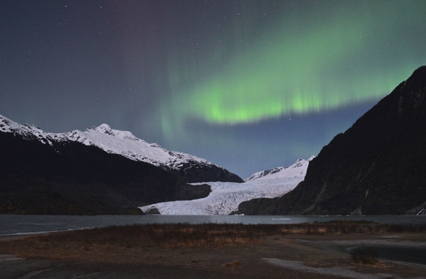 Northern lights over Mendenhall Glacier Juneau Alaska 