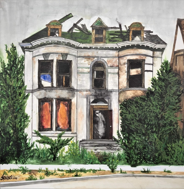 Not-quite-abandoned house in Detroit Watercolor on cold press by me