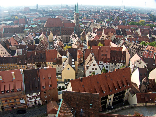 Nurembergs narrow houses and narrow winding roads 
