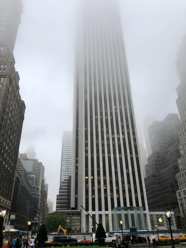 NYC General Motors building disappearing in mist