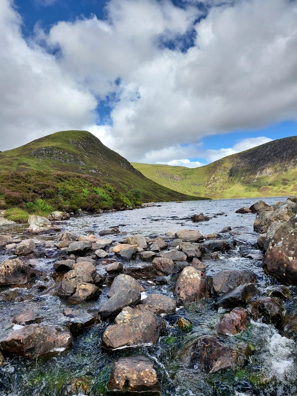OC Loch skeen reveals itself around a bend on the grey mares waterfall trail in moffat scotland Taken today st july  