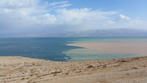 OCA flood from the usually dry Arugot Seasonal stream into the Dead sea  x