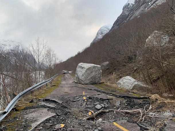 Old Norwegian road ravaged by rock falls x by umagnus