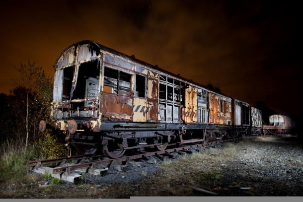 Old rail cars left to rot on a siding Ayrshire Scotland 