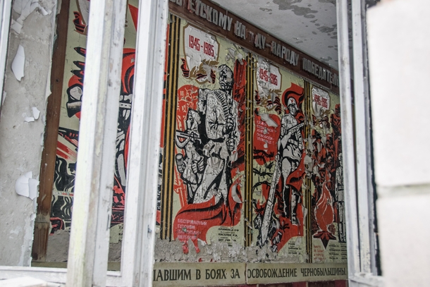 Old Soviet propaganda posters from an abandoned building in Pripyat Ukraine
