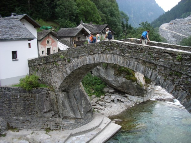 Old stone arch bridge in Arvigo Switzerland 